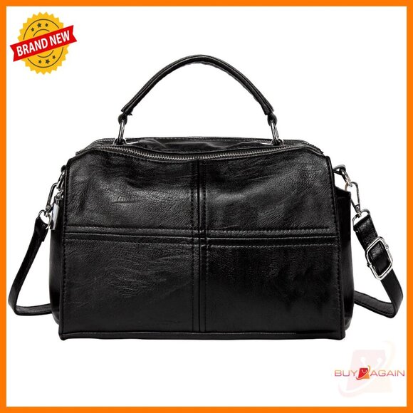 Handbags - Vegan Leather Satchel Crossbody Bag with Adjustable Strap, Medium Size